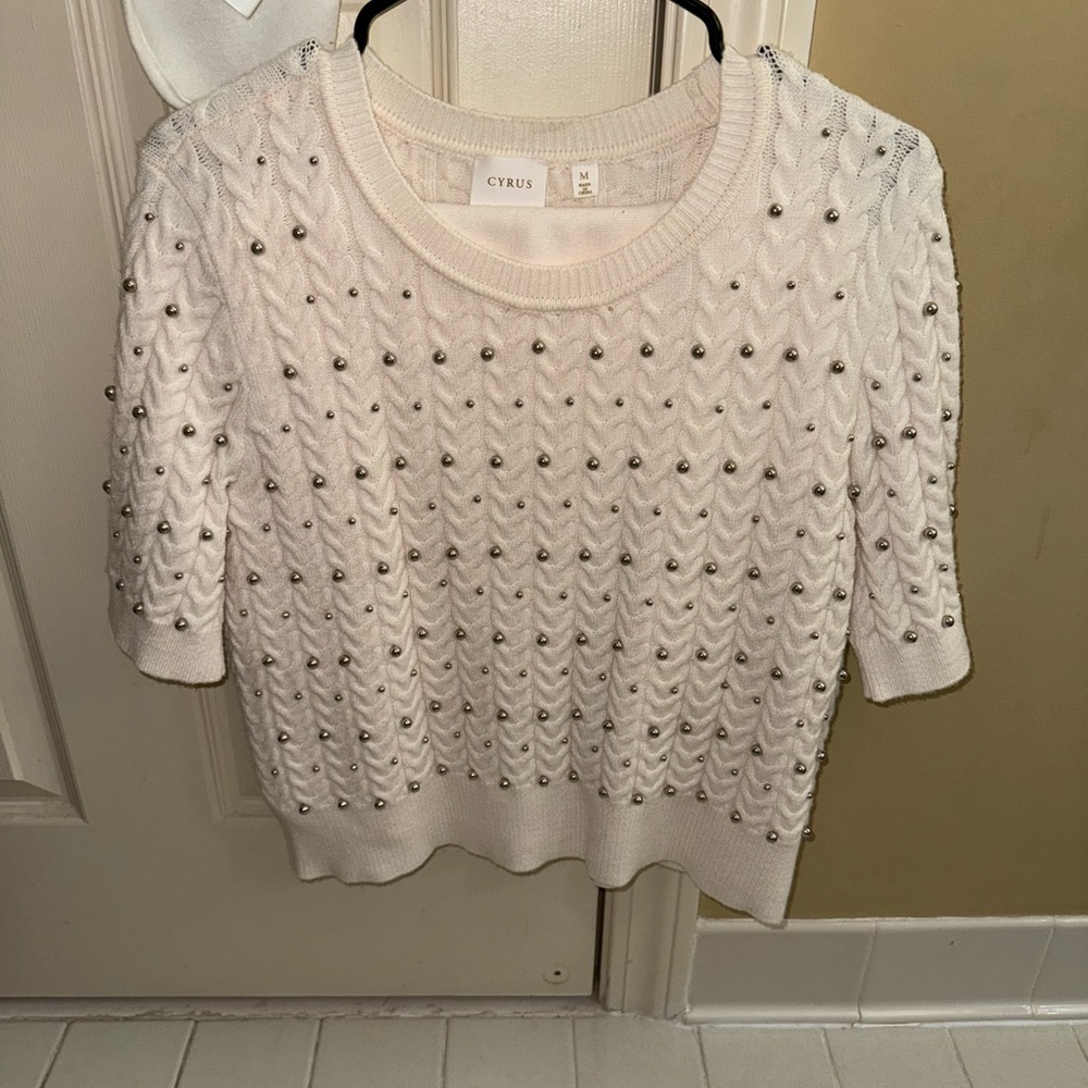 Cyrus Ivory Knit Top with Studded Details